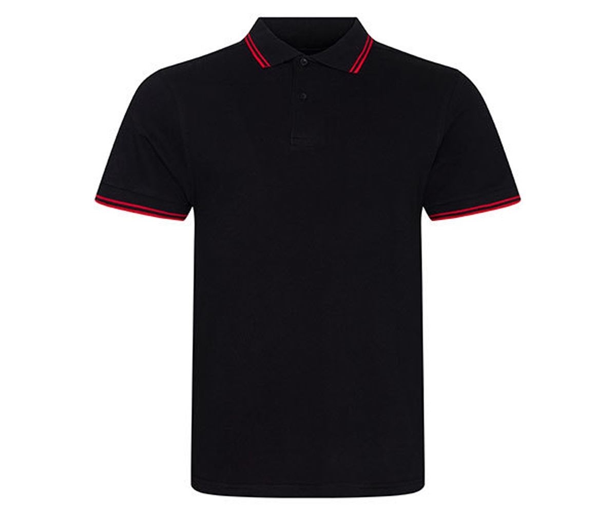 Männer Polo Shirt - schwarz - Streifen schwarz rot