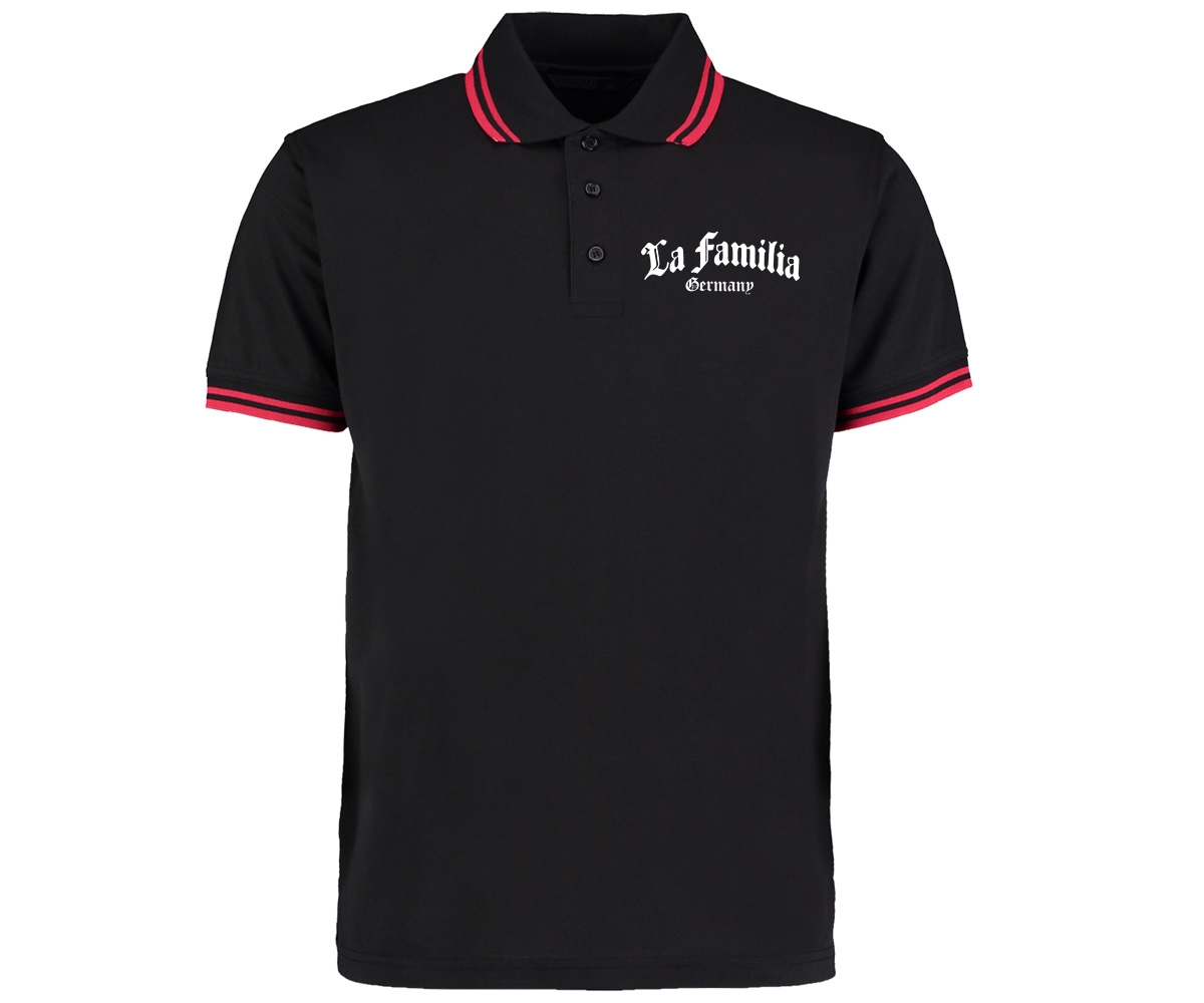 La Familia - La Familia Germany - Männer Polo Shirt schwarz - Streifen - schwarz-rot