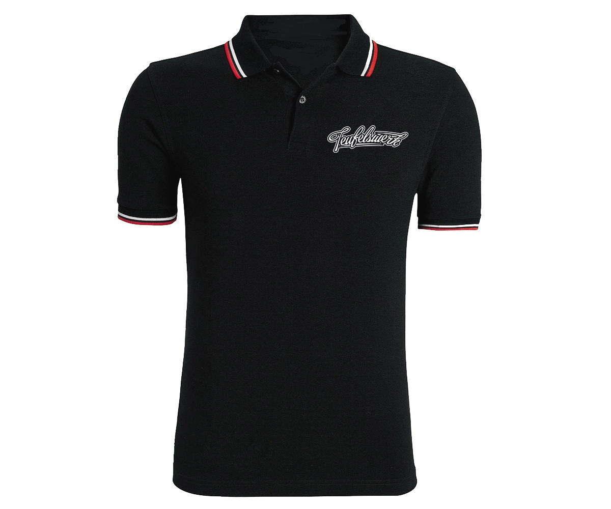 Teufelswerk - Logo 18 - Männer Polo Shirt - schwarz - Streifen - schwarz-rot-weiß