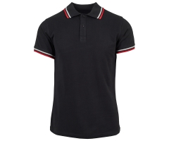 Männer Polo Shirt - schwarz - Streifen schwarz rot weiß