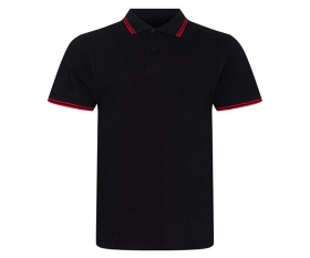 Männer Polo Shirt - schwarz - Streifen schwarz rot