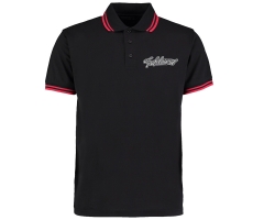 Teufelswerk - Logo 18 - Männer Polo Shirt - schwarz - Streifen - schwarz-rot