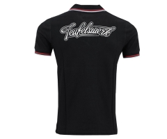 Teufelswerk - Logo 18 - Männer Polo Shirt - schwarz - Streifen - schwarz-rot-weiß